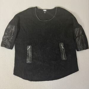 Chico’s Black Knit Sweater Leather Trim Zip Pockets Size 1 Women’s Top